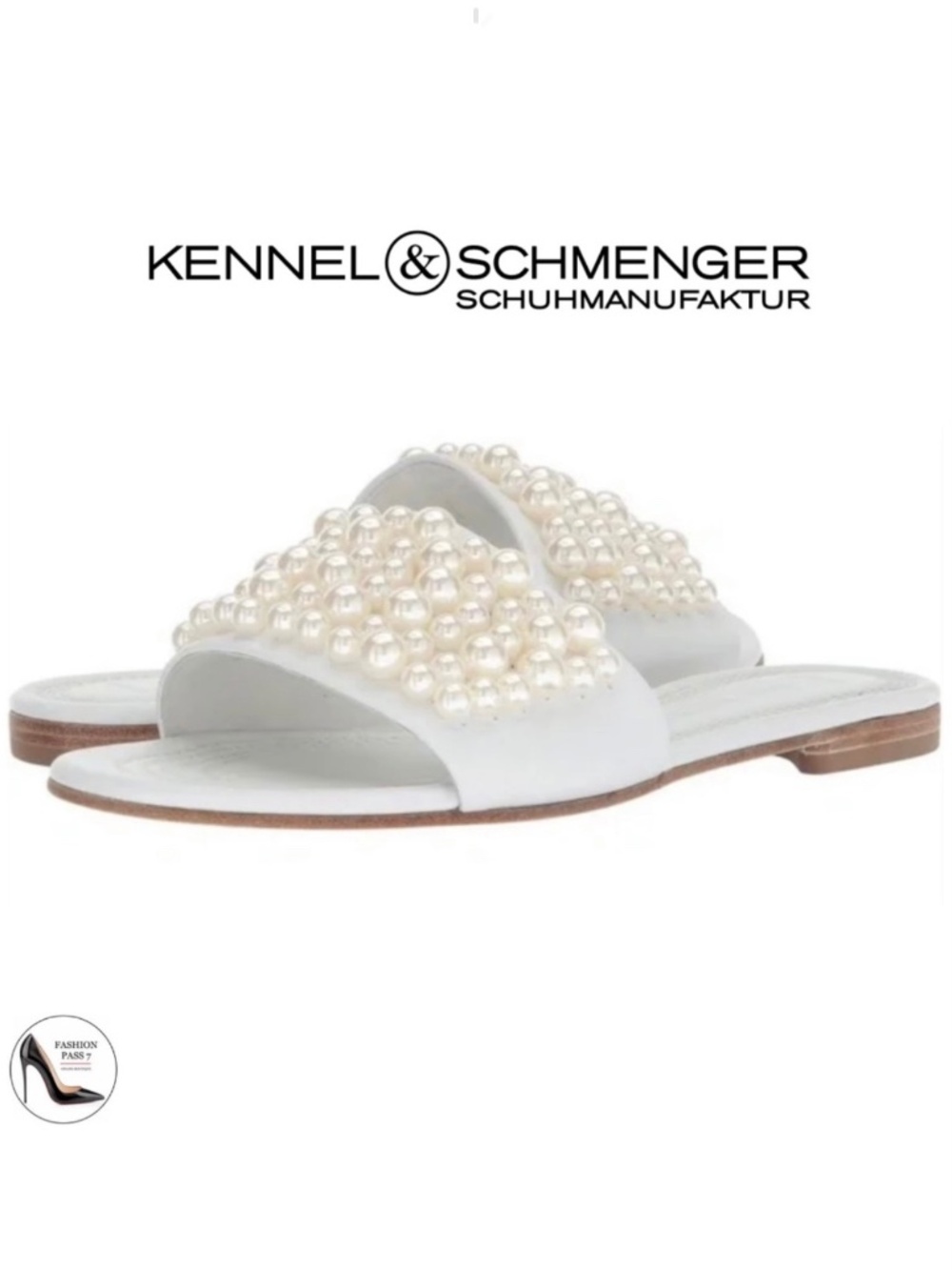 Kennel & Schmenger Elle White Leather Pearls Flat Sandals Luxury Slide Mules